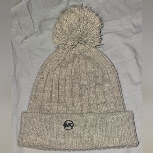 Michael Kors Beige Knit Beanie with Pom-Pom